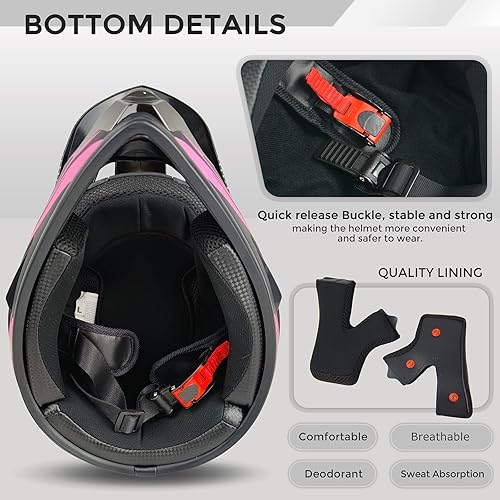 Miniatura 4 de Casco de motocross, para jóvenes y adultos, casco de moto todoterreno BMX de 4 ruedas para niños, certificado DOT, con guantes y máscara de gafas,