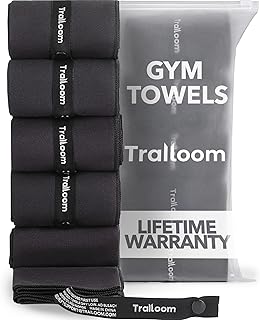 Microfiber Workout Towels - Quick Dry, Highly Absorbing, Odor-Free, for Men & Women - Gym Sweat Sports Towel for Hot Yoga, Tennis, Running, Exercise, Working Out, Camping, Set of 5 Black