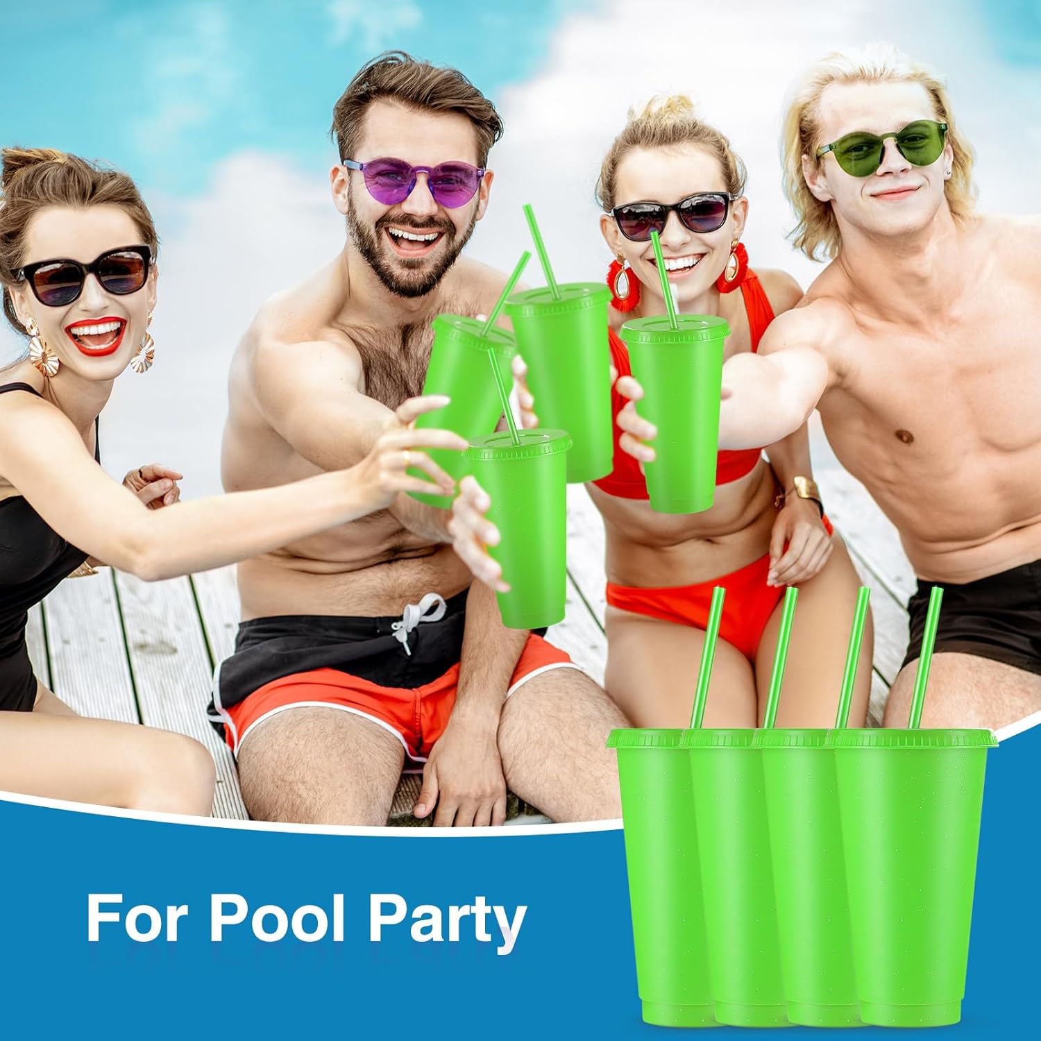 Amyhill 12 Pcs Reusable Glitter Cups with Lids and Straws 24 oz Plastic Tumbler Iced Coffee Cup Travel Mug for Smoothie Juice Birthday Sleepover Party Supplies for Valentine Girl(Green) - Image 7