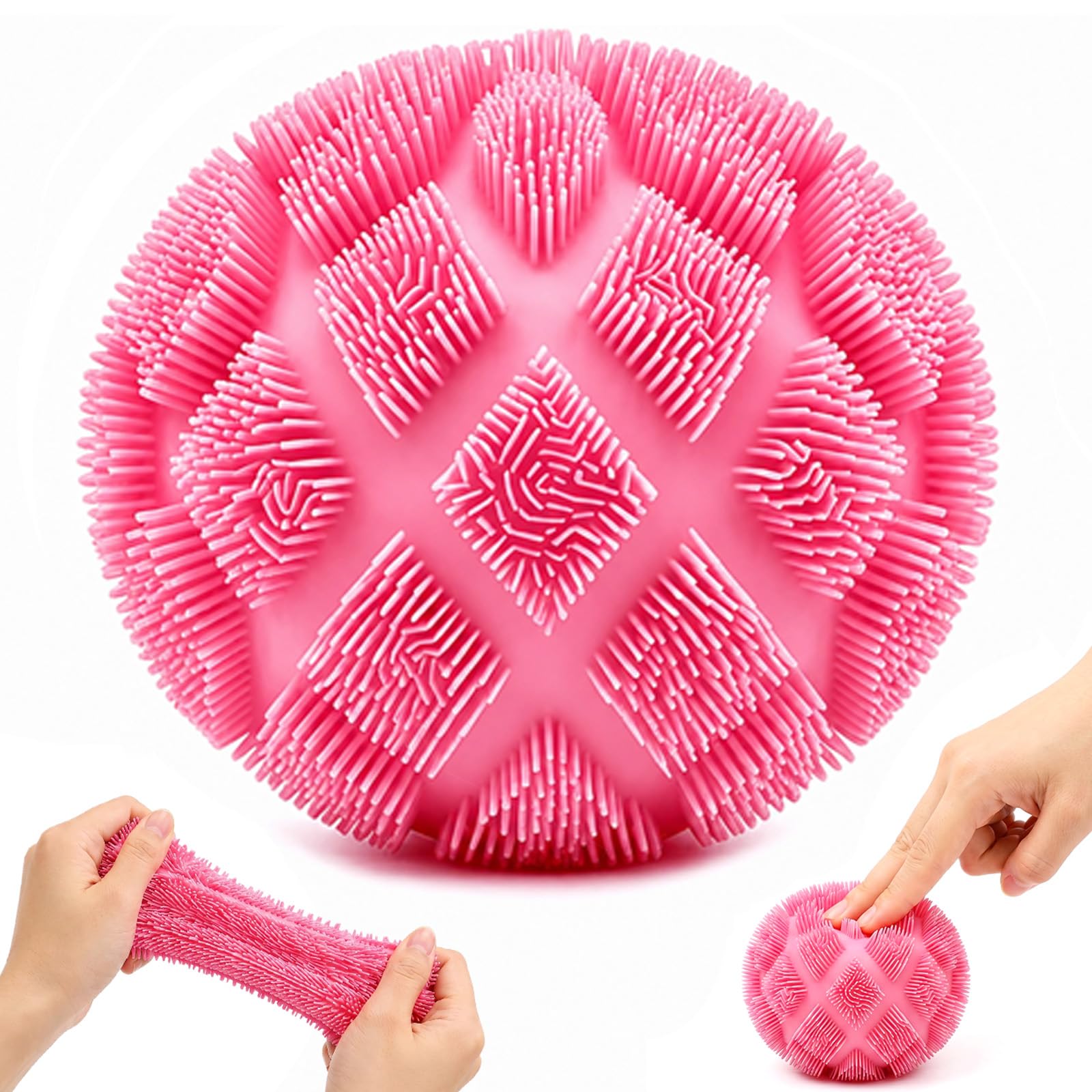 Fuzz Ball Fidget Stress Toy, Squishy Stress Ball, Slow Rising Sensory Squeeze Toy for Anxiety Relief, Soft TPR Fidget Toy for Kids Adults Office School Home(Pink)
