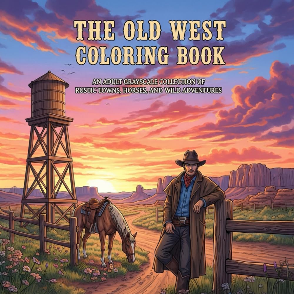 The Old West Coloring Book: An Adult Grayscale Collection of Rustic Towns, Horses, and Wild Adventures