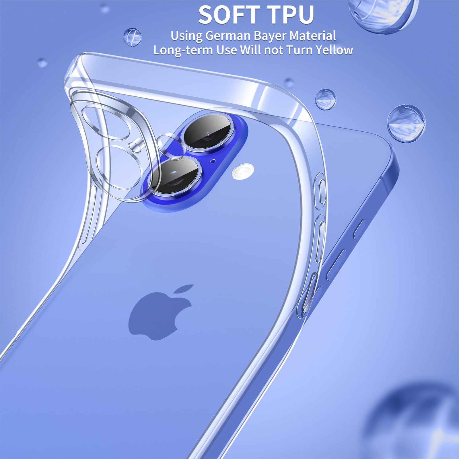 Phoona Cover per iPhone 16 Plus Custodia con 2 Pezzi Pellicola Vetro Temperato,Ultra Sottile Trasparente Silicone Protettiva Case per iPhone 16 Plus Sottile Morbida Antiurto Cover