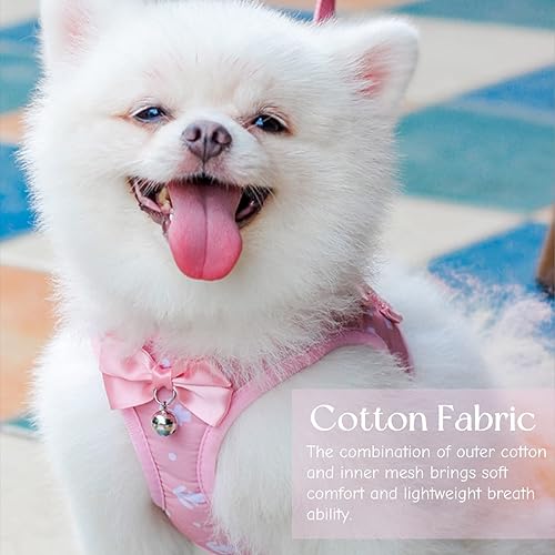 Miniatura 6 de Arnés de algodón para gato y correa para caminar, color rosa, a prueba de escapes, chaleco suave, ajustable, chaqueta transpirable para perros