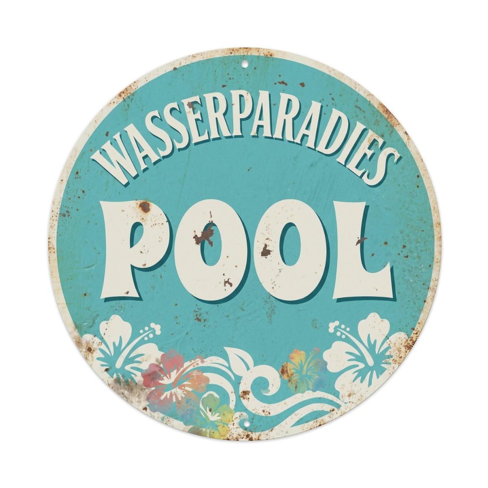 Yrnq Vintage Style Water Paradise Pool Vintage Metal Tin Sign Plaque Wall Decor For Cafe, Club, Garden Round Metal Poster 8X8inch