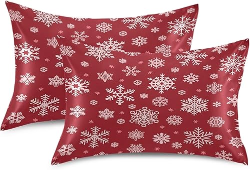 Miniatura 2 de Funda de almohada de satén para cabello y piel, funda de almohada de seda tamaño estándar, copos de nieve de Navidad, fundas de almohada de
