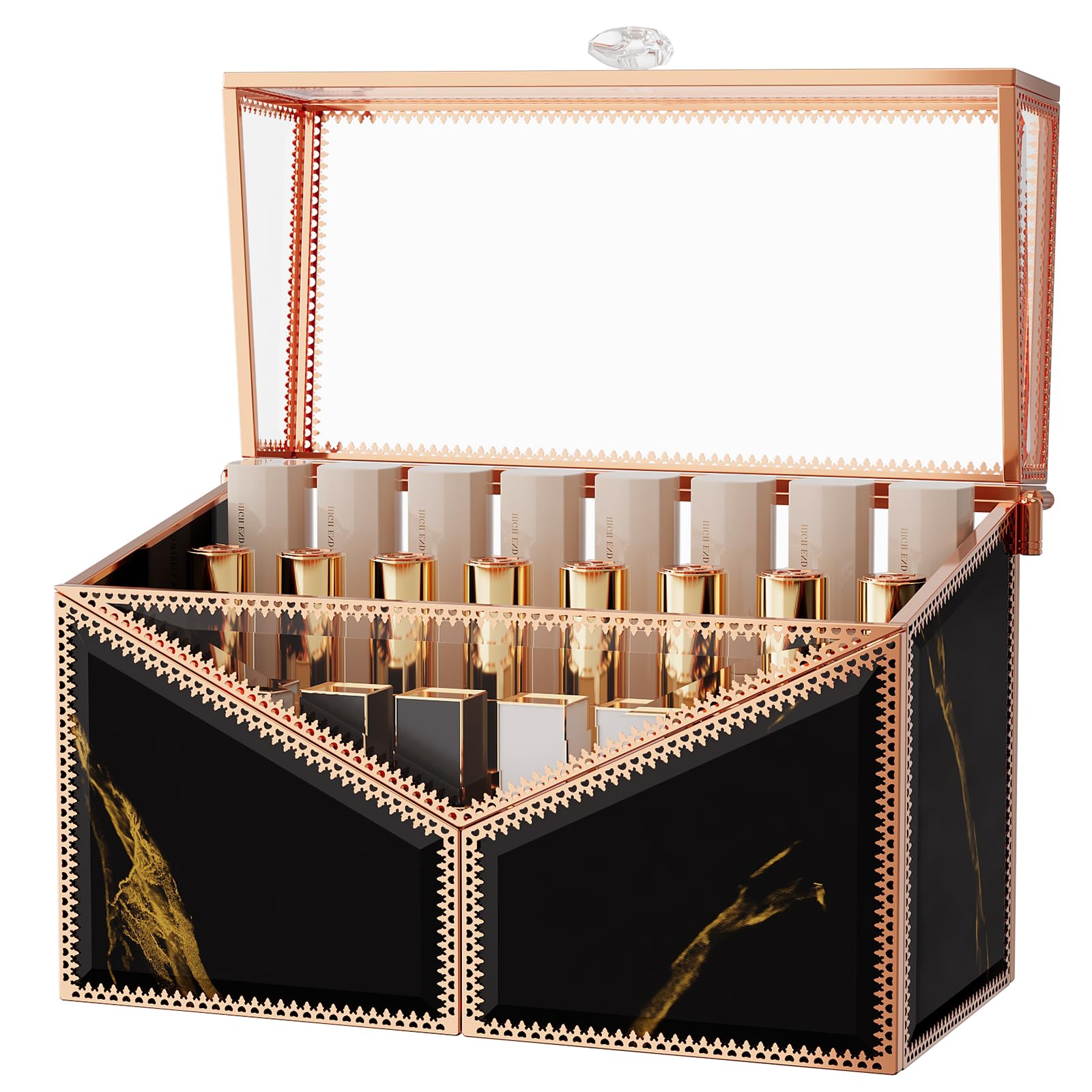 Youdepot Lipstick Organizer Lipstick Holder - 24 Spaces, Tempered Glass Lip Gloss and Perfume Organizer,Vanity Lipstick Holder and Organizer.Black