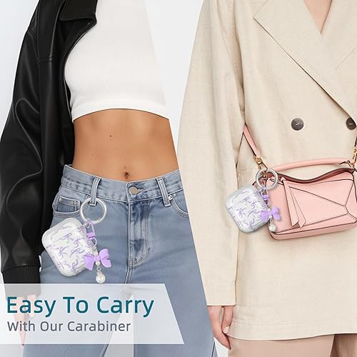 Miniatura 7 de Funda compatible con AirPods, funda de TPU suave con bonito patrón de flores para AirPods de 2 y 1 generación con llavero colgante y mosquetón para