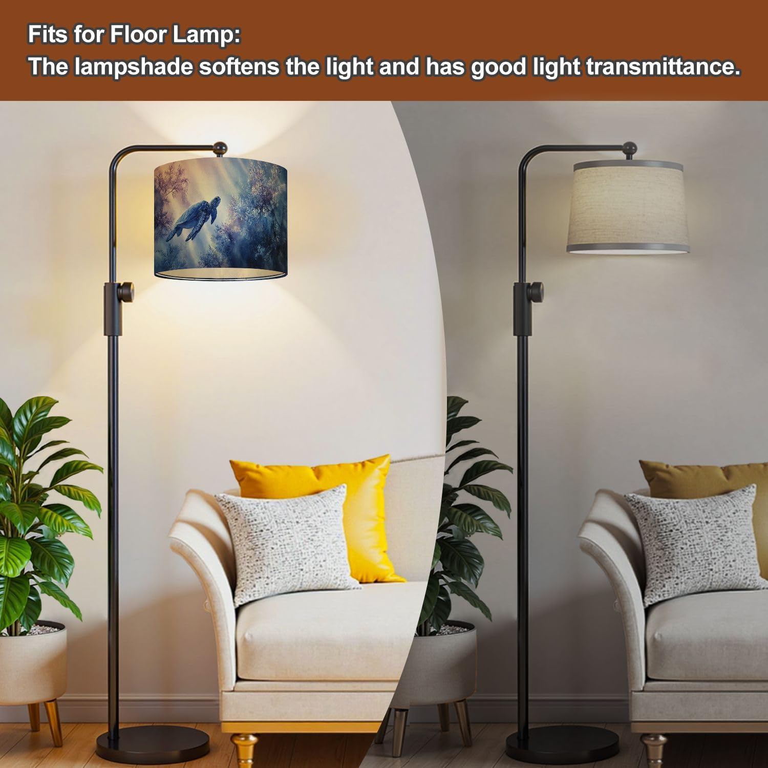 boho Lampshades Watercolor Marine Ocean Underwater Blue Sea Turtle Coastal Lamp Shades set of 2 Light Shade for Table Lamps Floor Lamps Drum Lamp Shades Lampshade Replacement