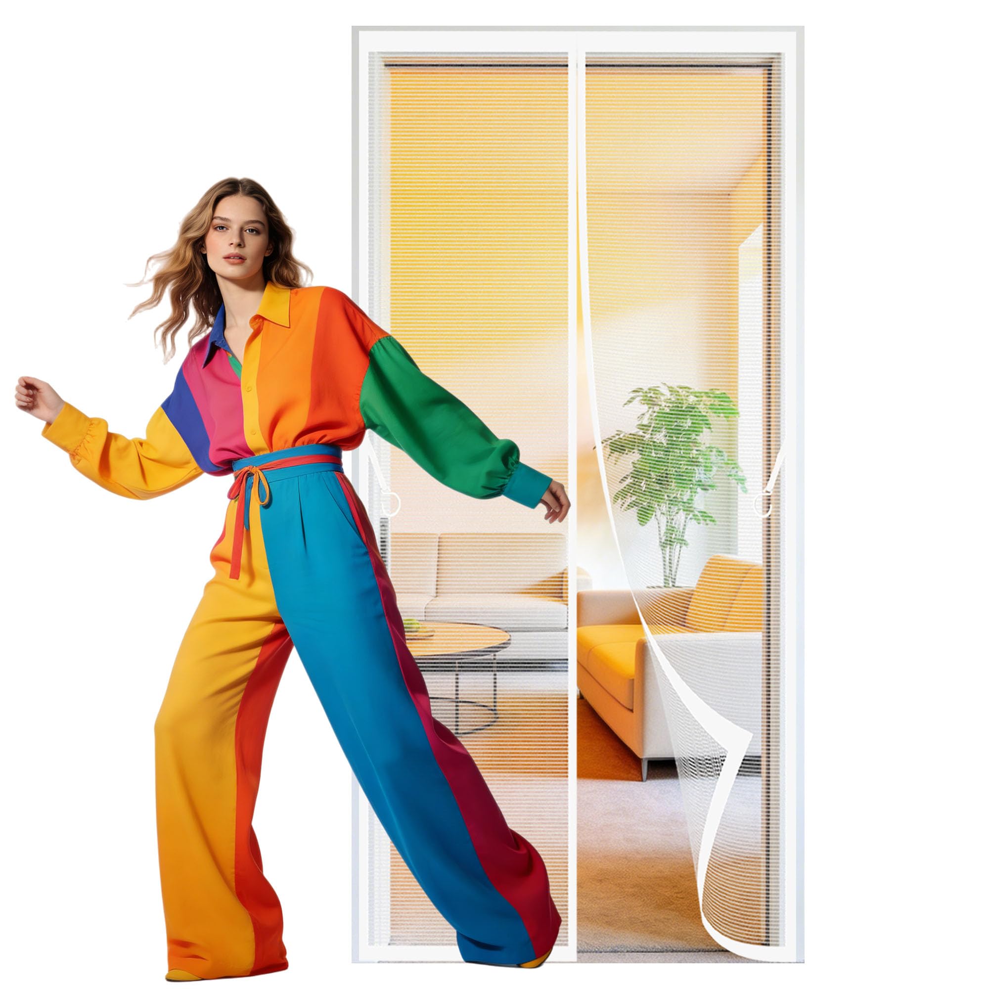 Magnet Fly Screen Door Insect 122 x 264 cm Self Sealing Magnetic Door Curtains Easy to Install Without Drilling Suitable for Patio Room Balcony Bedroom, White