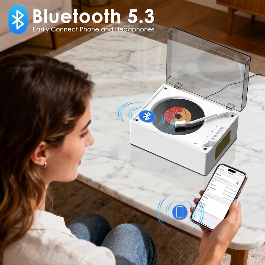 Portable CD Player with Bluetooth 5.3, Hi-Fi Speakers,3.5mm AUX, USB Playback Retro CD Player for Home(White) - image 3