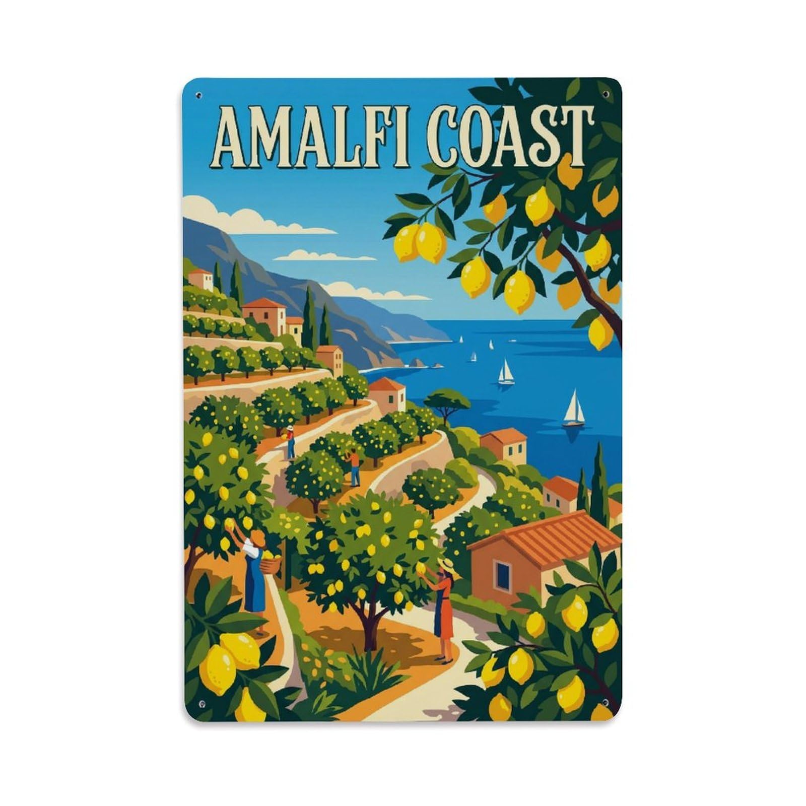 Vintage Travel Lemon Italy Grove Metal Tin Sign