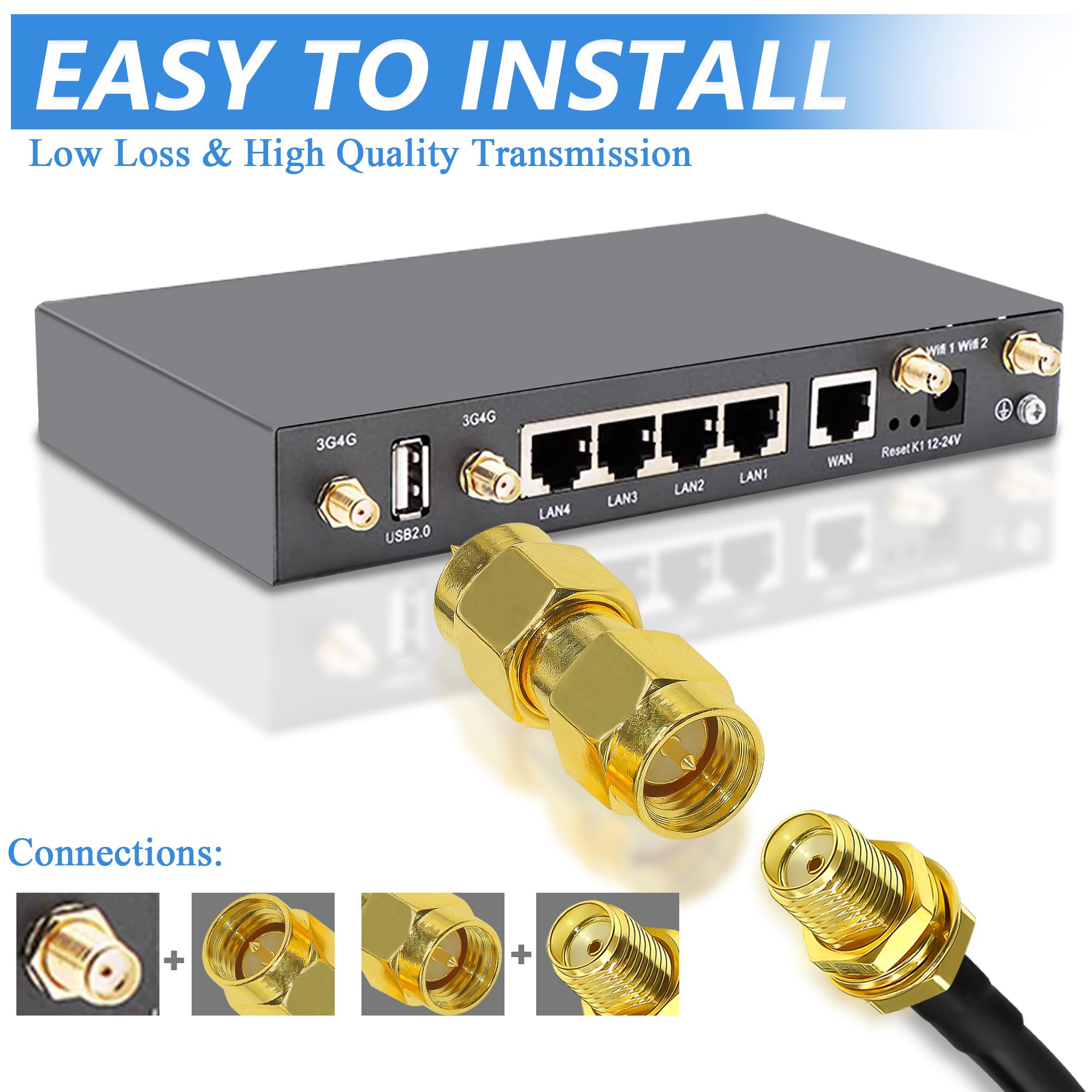 TUOLNK Adattatore SMA Maschio a Maschio Kit Connettore Coassiale Dritto per Prolunga Radio Router Convertitore Accoppiatore 2 Pezzi