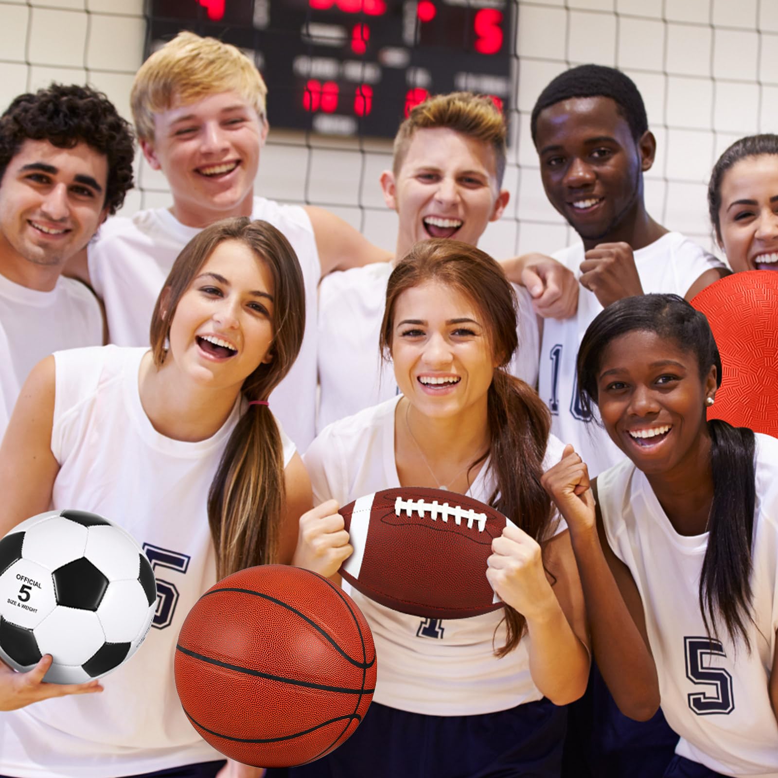 Juego de 4 pelotas deportivas, incluye tamaño oficial de baloncesto, fútbol, fútbol, patio de recreo, bolsa de equipo para adolescentes y adultos, operación de regalo, regalos de bolas de 6