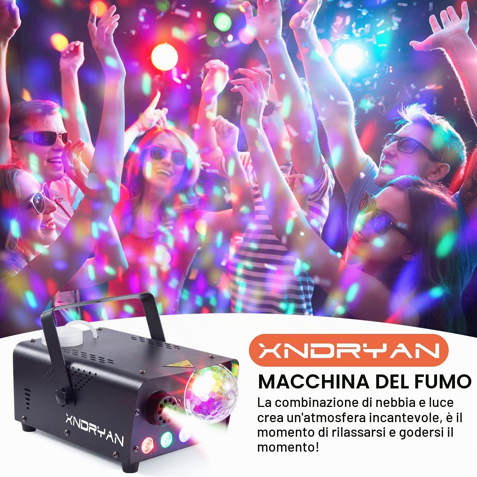 Macchina del fumo professionale da 600 W con luce a sfera da discoteca - Macchina per fumo da palcoscenico a LED RGB 2500 CFM, enorme nebbia per feste, matrimoni, eventi DJ, Halloween e club