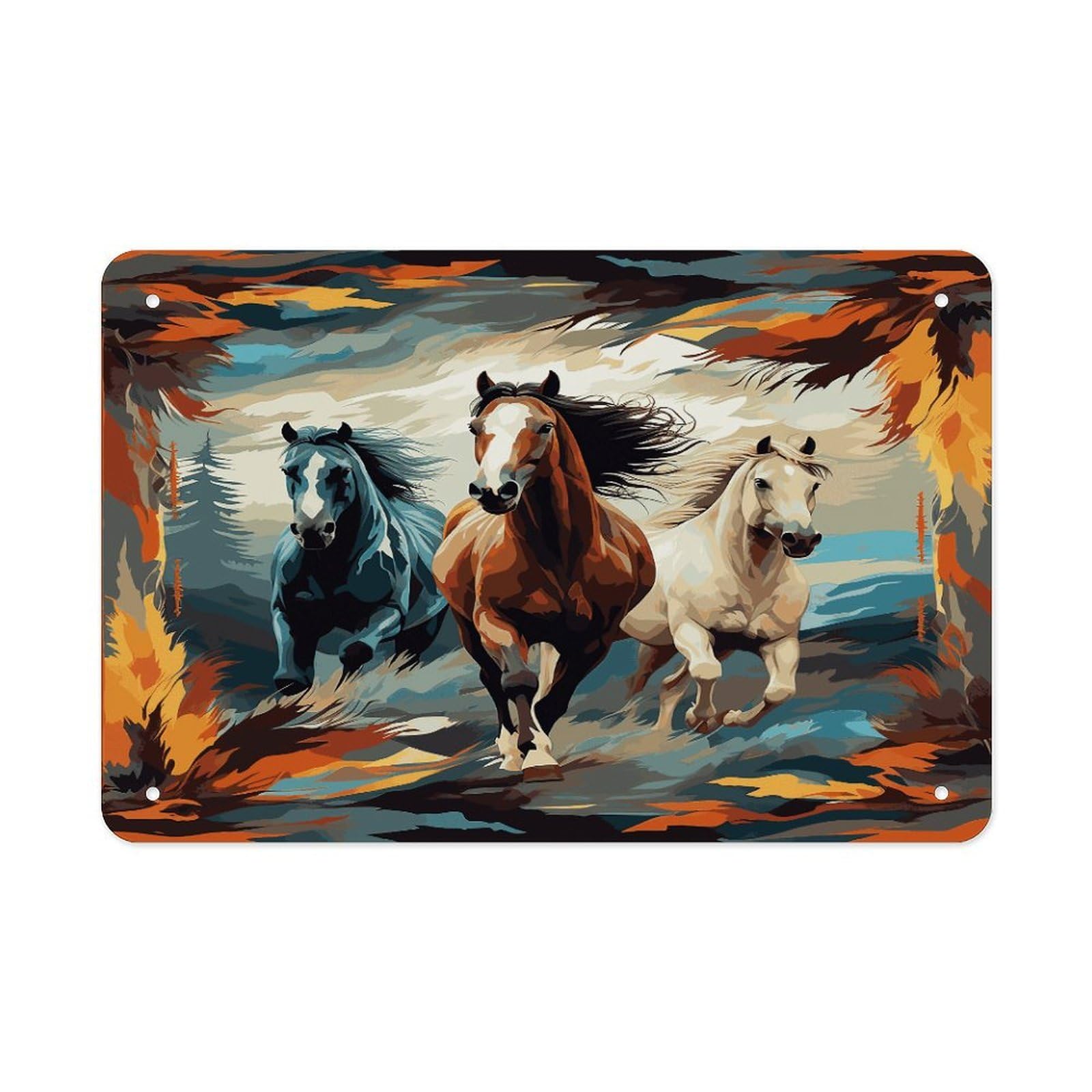 A Pattern with Horses As A Background Metal Tin Sign 12"x8" Wall Art Prints Poster Decorative Picture Metal Signboard Decor Painting Folded Edge Iron Sheet Painting with Holes for Wall Decor