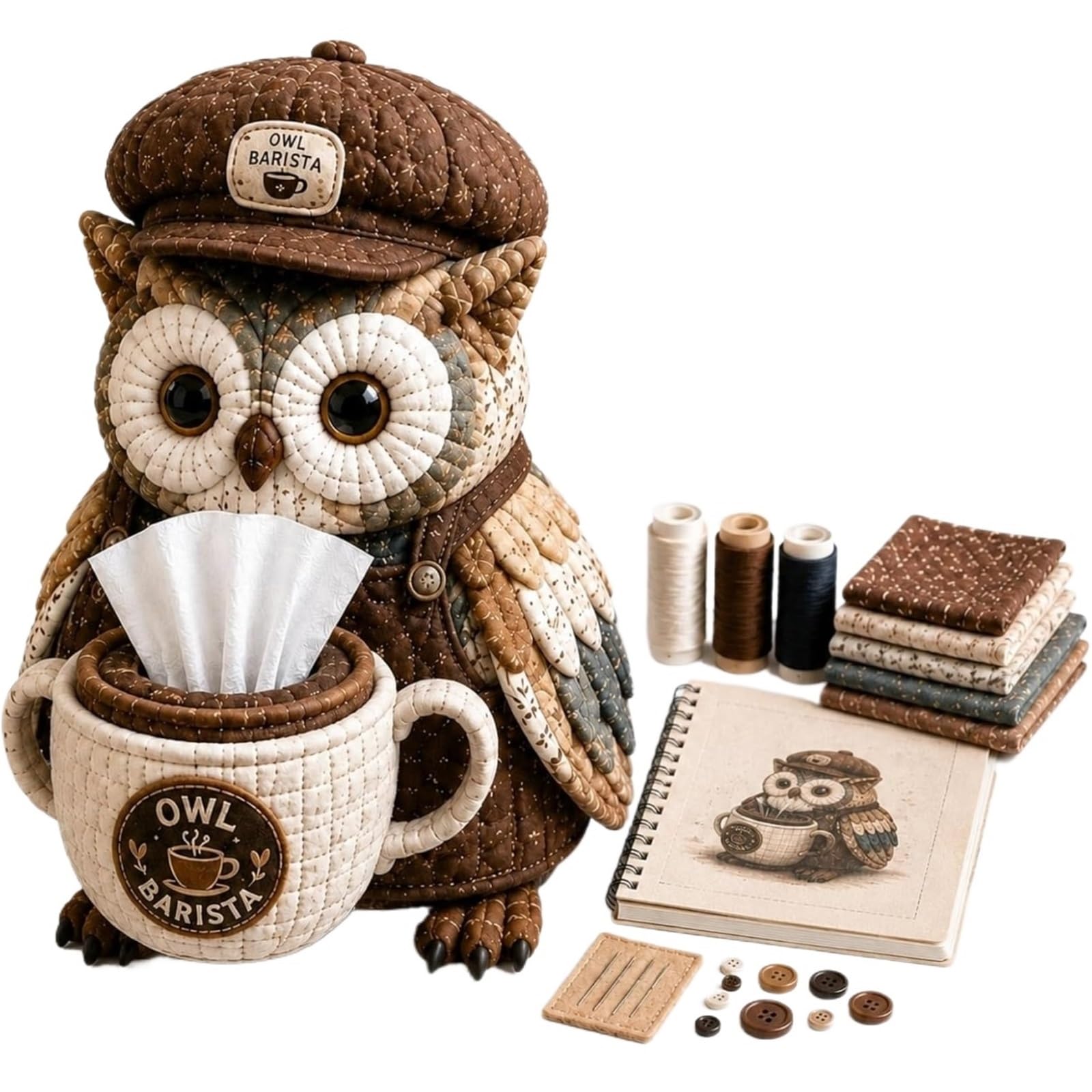 Qazwzg Color 3 Wise Owl Quilted Tissue Box Diy Sewing Kit Wise Owl Quilted Tissue Box Diy Sewing Kit, Patchwork Animal, Handmade Owls