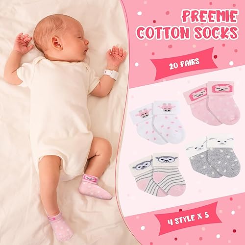 Miniatura 3 de Toulite 20 pares de calcetines prematuros de algodón prematuro calcetines de felpa para bebés prematuros calcetines de hospital recién nacido