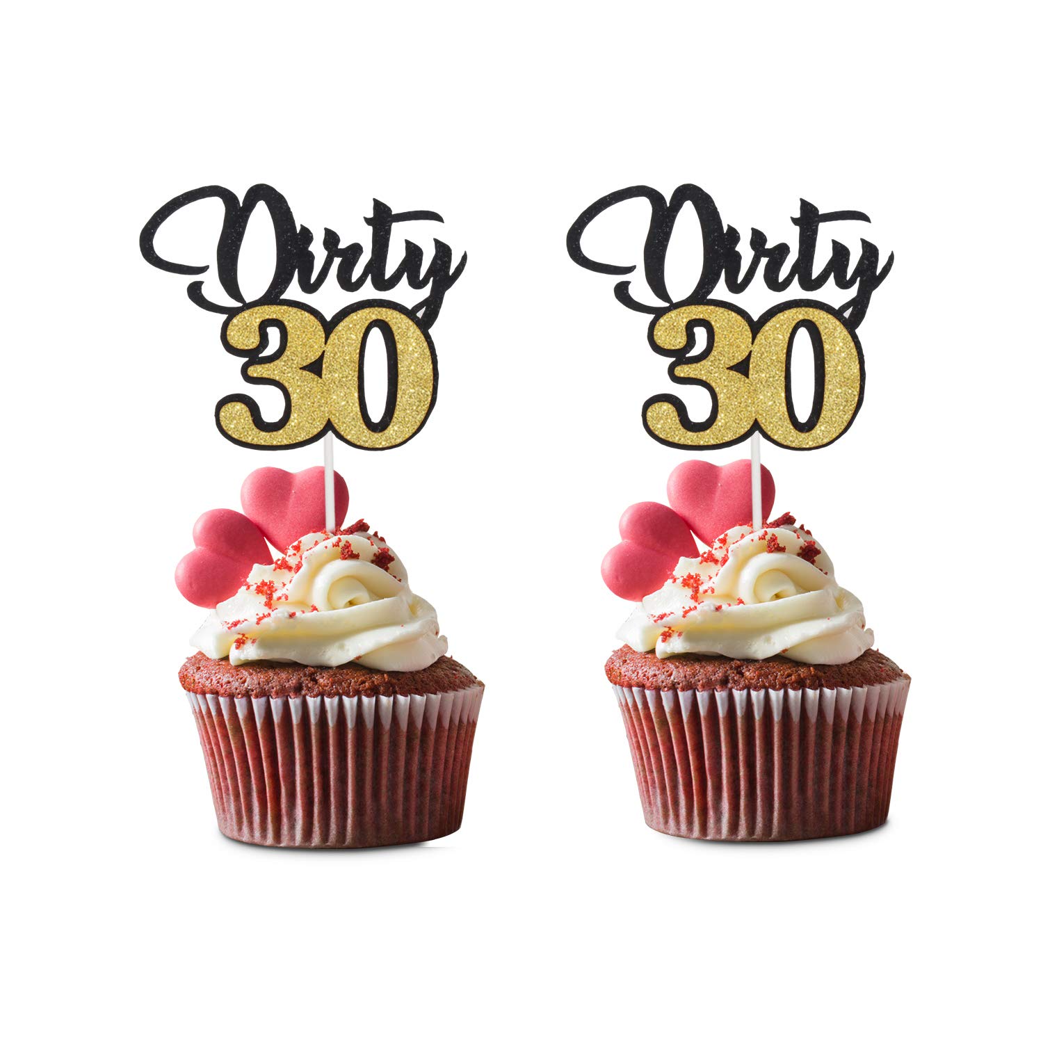 24 Pieces Dirty 30 Cupcake Toppers,30th Birthday Cheers to 30 Years Party Decorations (Double Sided)