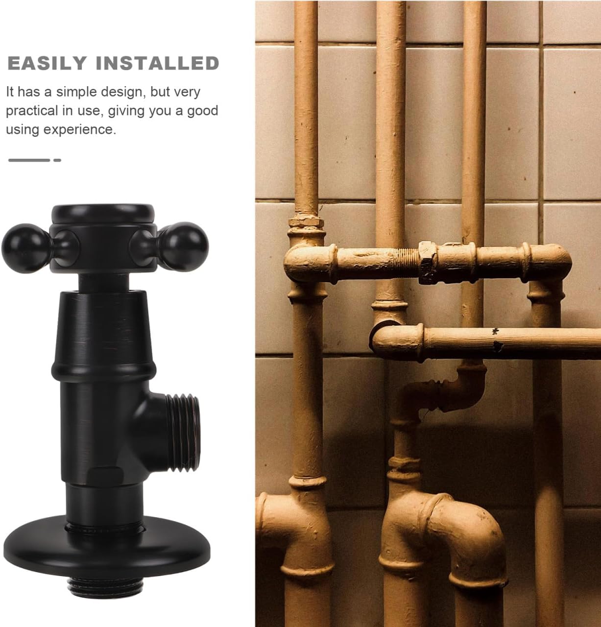 Matte Black Antique Bathroom Angle Shut off Valve for Sink Toilet Water Control Explosion-Proof High Temperature Resistant 3.93X2.75X2.75In