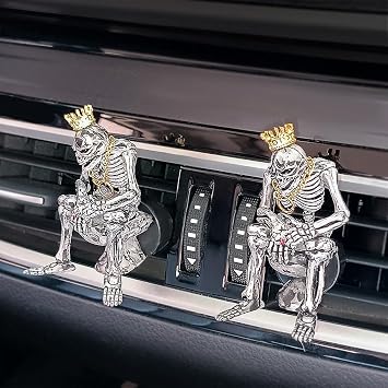 2pcs skull air freshener car Car Diffuser Vent Clip With Aromatherapy Tablets Fragrance Skeleton Aroma Accessories Interior Decorations For Men Women Teens Funny Christmas Halloween Gifts Silver