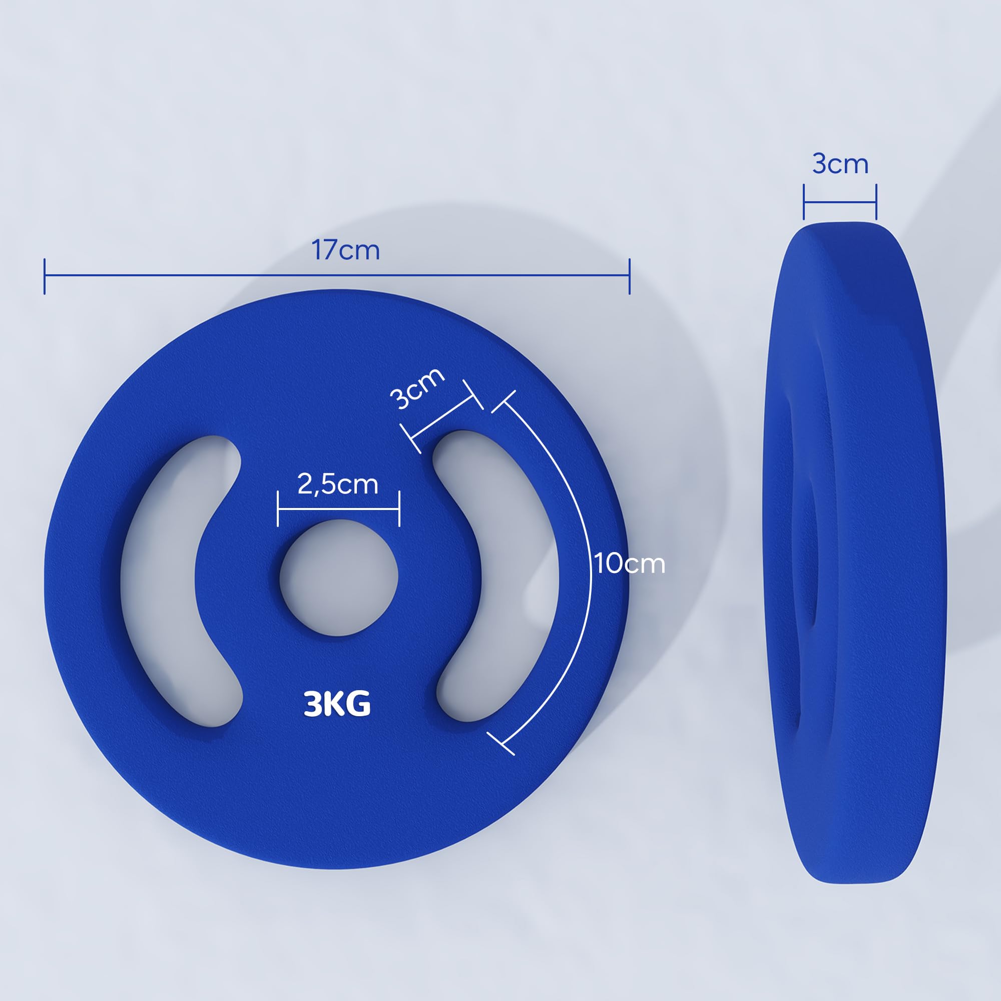 SPORTNOW Gewichtsplatte 2 x 3 kg, Hantelscheiben für Stangen Ø 2,5 cm, mit Griffen, leicht zu greifen, für Zuhause, Fitnessstudio, Gewichtheben, Metall, Blau
