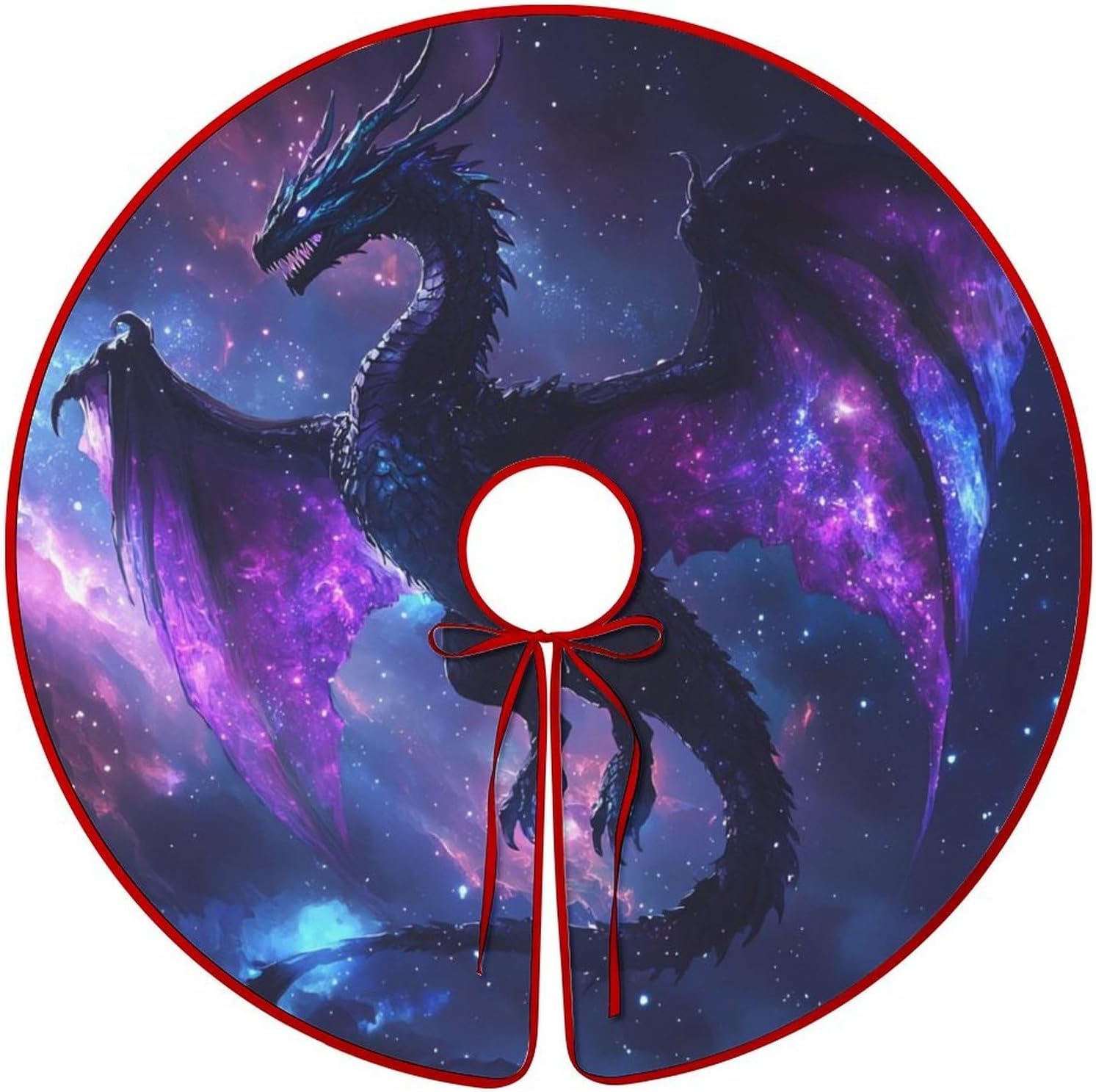 Purple Dragon Fantasy Animals Christmas Tree Skirt Ornaments Christmas Tree Mat for Home Party Holiday Decorations