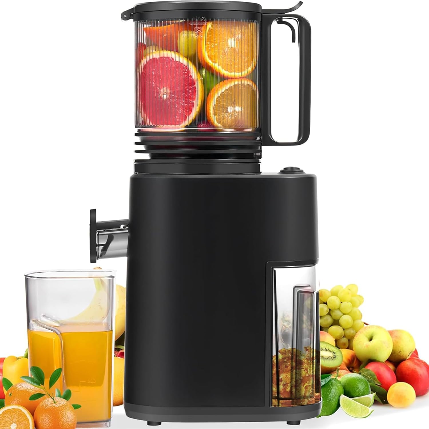 Masticating Juicer with Powerful 350W AC Motor, 5.4" Wide Feed Chute, Cold Press Slow Juice Extractor for Whole Fruits & Vegetables, High Juice Yield, AC-Black