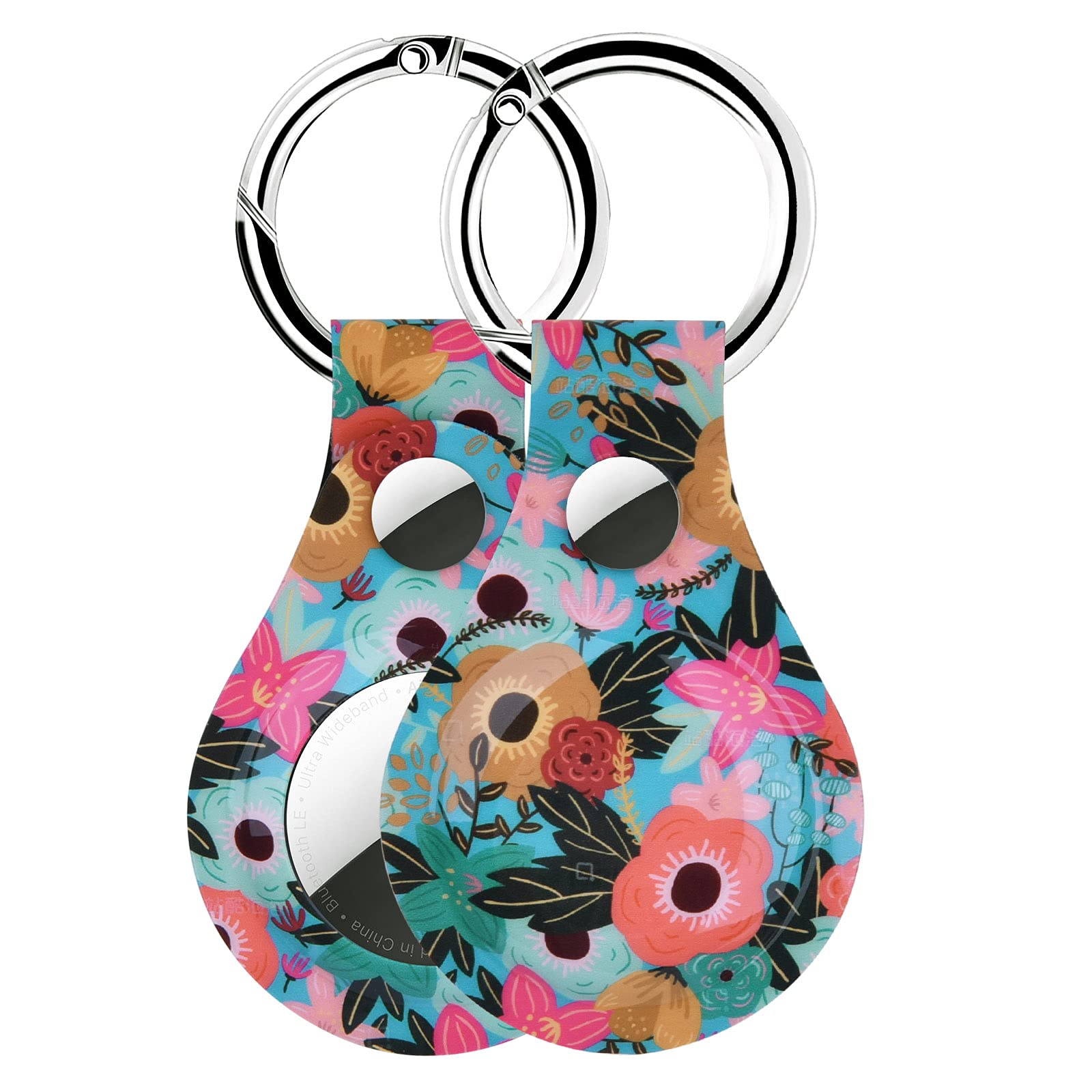 OLEBAND Airtag case cover with cute Floral pattern,Compatible with Apple Air Tag item finder,Keychain holder