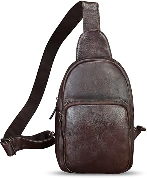 Genuine Leather Sling Bag Retro Crossbody Sling Backpack Handmade Chest Shoulder Daypack Cycling Bag Purse Fanny Pack (Coffee)