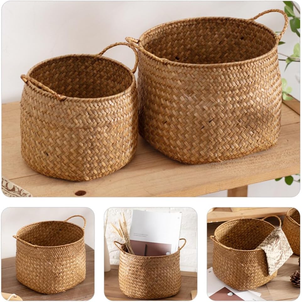 OSALADI Box Rustic Touch Basket for Storage Desktop Flower Arrangement Basket Storage Grocery Woven Seagrass Organizer s for Shelves Woven s for Storage