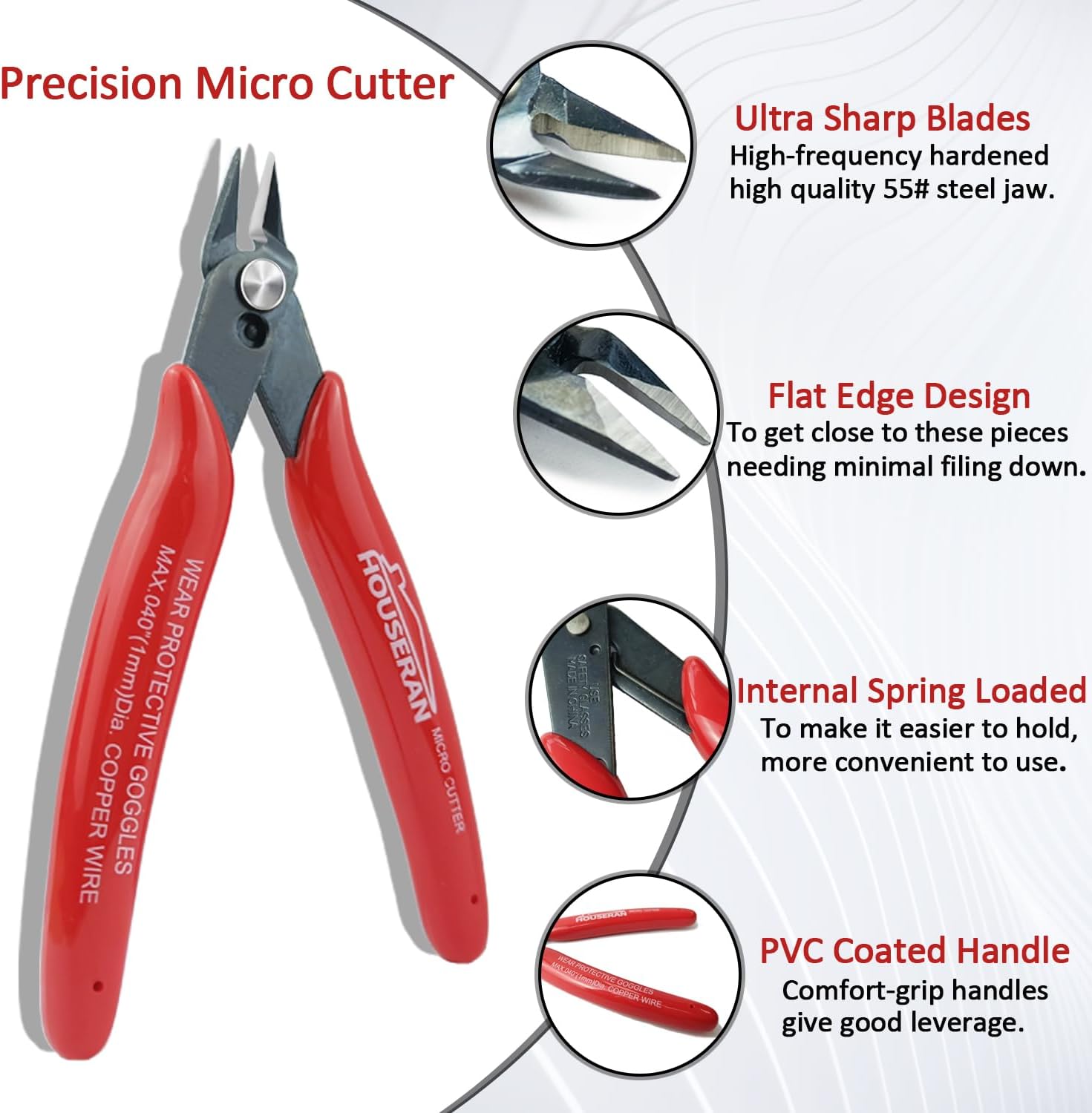 170 Wire Cutters, Small Wire Cutters, 2 PACK, 5 Inch Micro Flush Cutter, Spring Loaded Cutting Pliers, Side Cutters, Diagoanl Cutters for Jewelry Making, Models, Zip Ties Plastic Wire Snips
