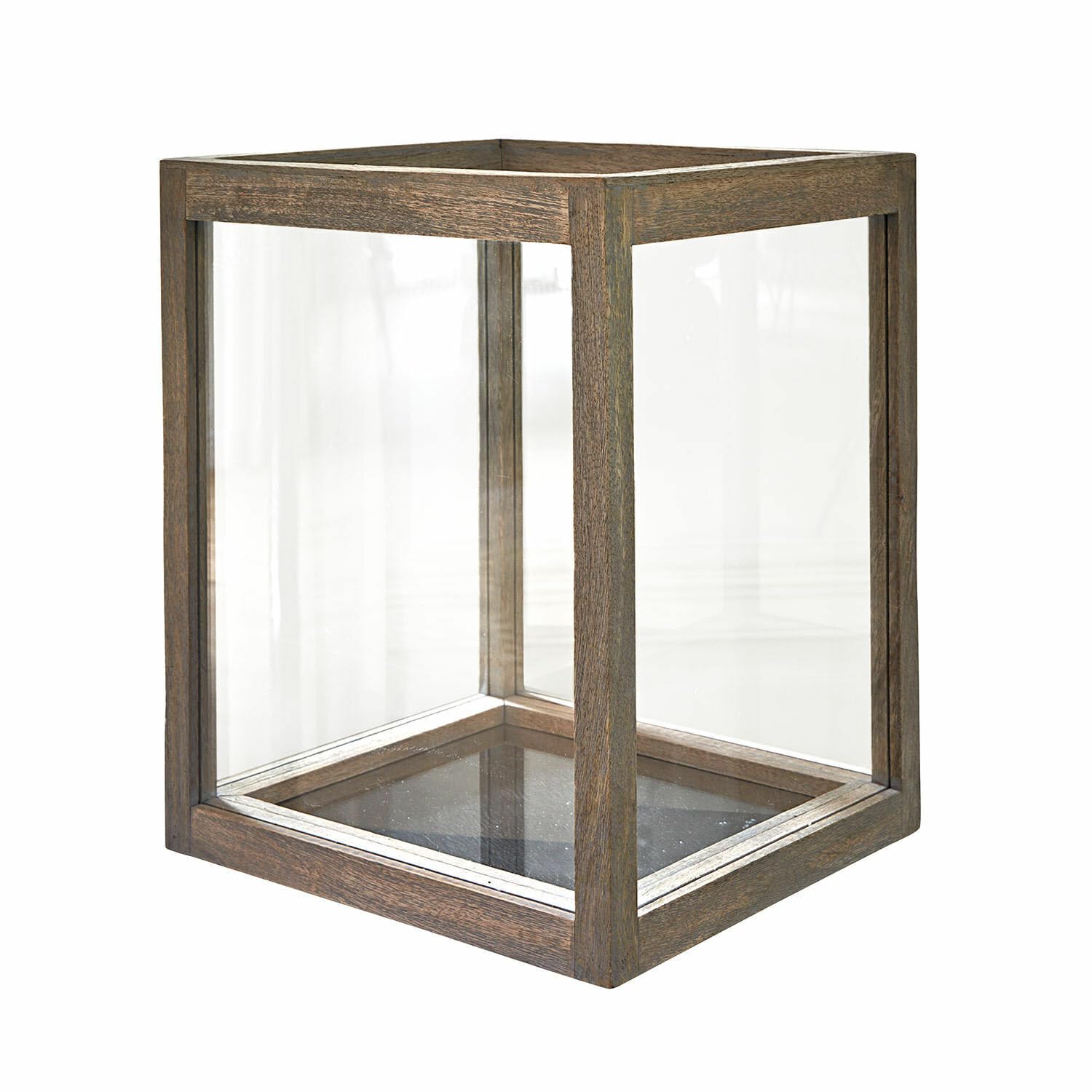 Loberon Windlicht Solvik, antikgrau/klar | Ländliche Nostalgie - Glaswände Rundum - Quadratische Form mit Klarer Linie - Kerzenhalter - Dekoration - Mangoholz