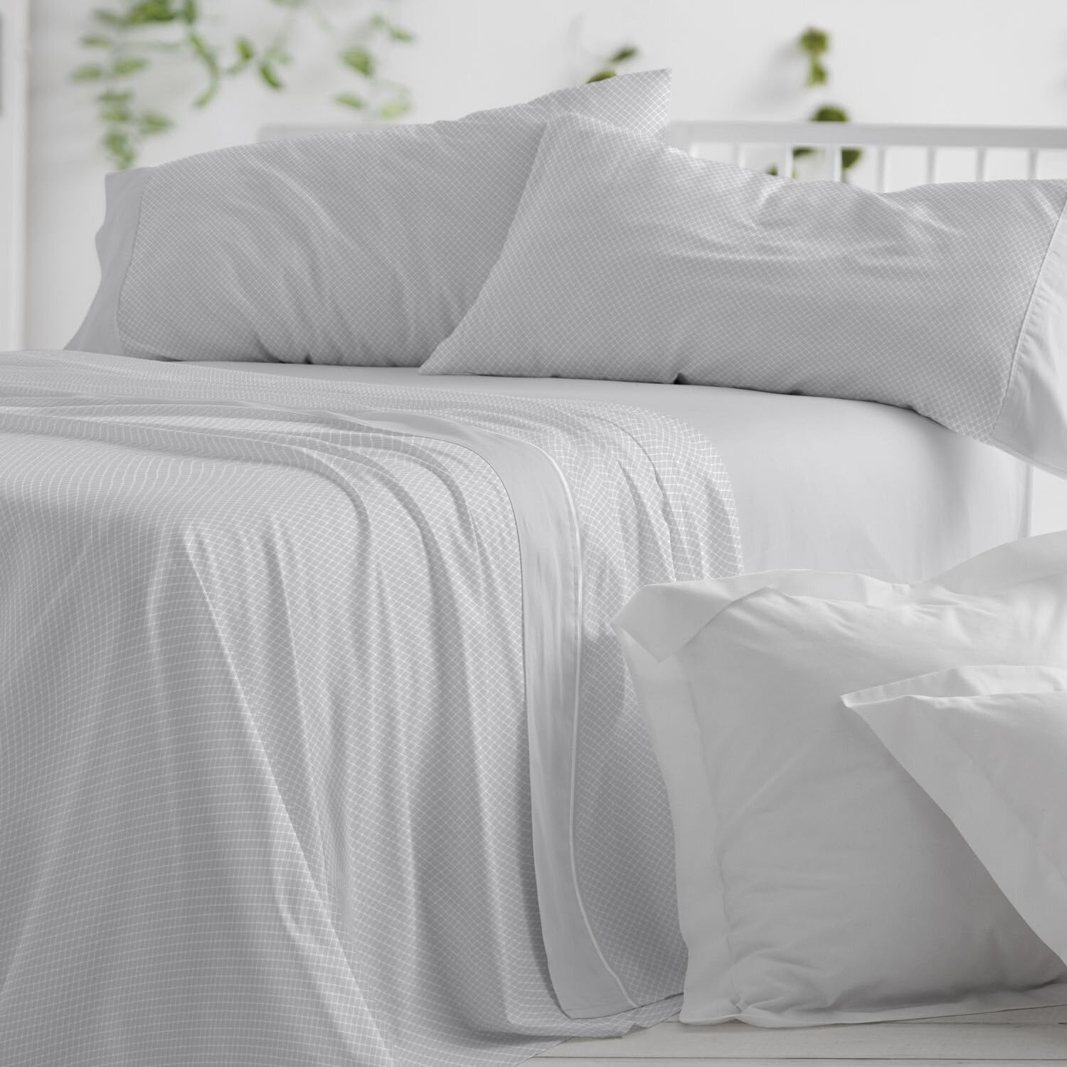 Burrito Blanco | Juego de sábanas Algodón | Cama de 150 a 160cm. (+Medidas Disponibles) | Diseño 633 | Color Gris (150-160x190/200cm.)