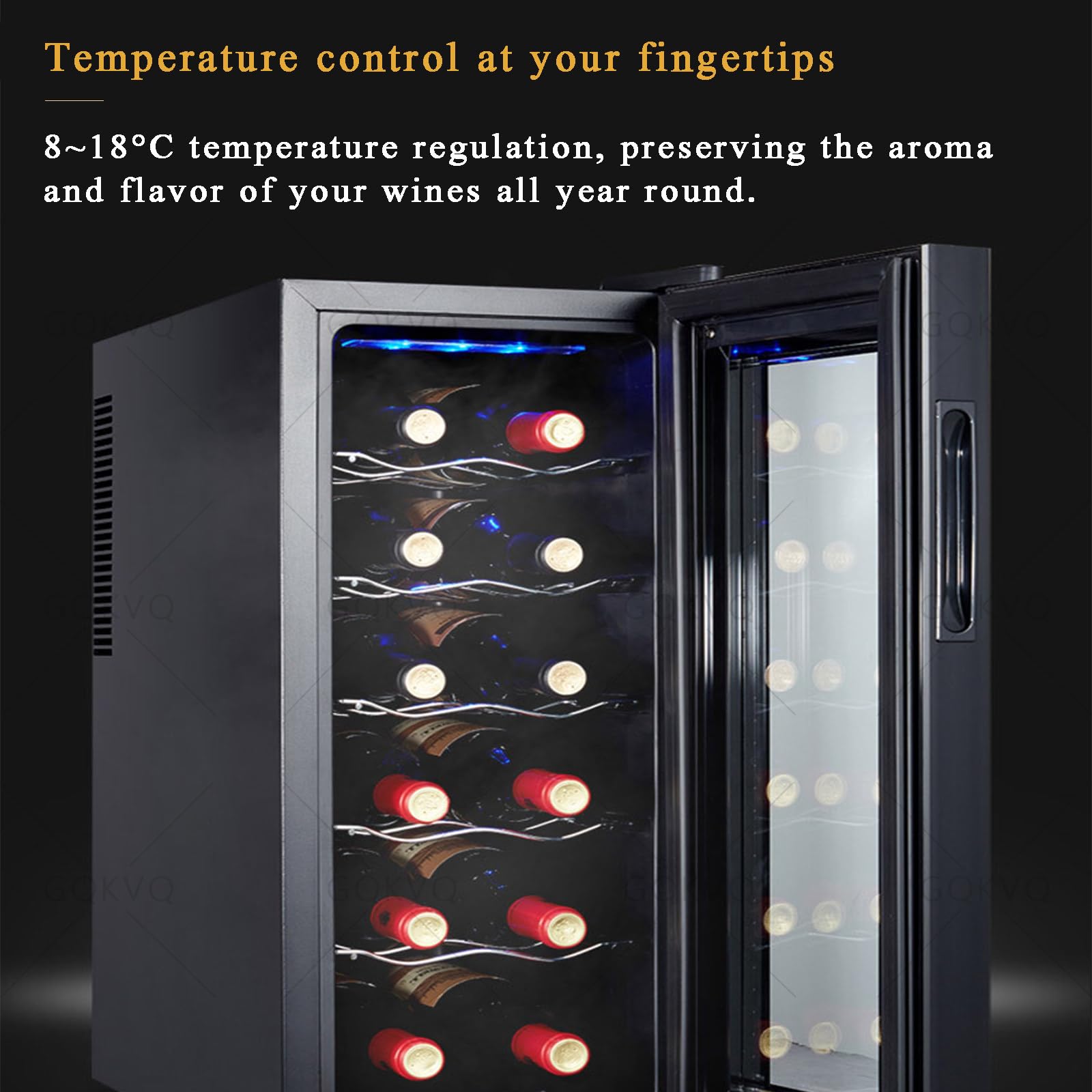 Gqkvq 12 Bottle Wine Fridge,With Glass Door,8~18℃ Digital Temperature Control,For Red, White, Champagne, And Sparkling Wine on Fridge.com - View 6