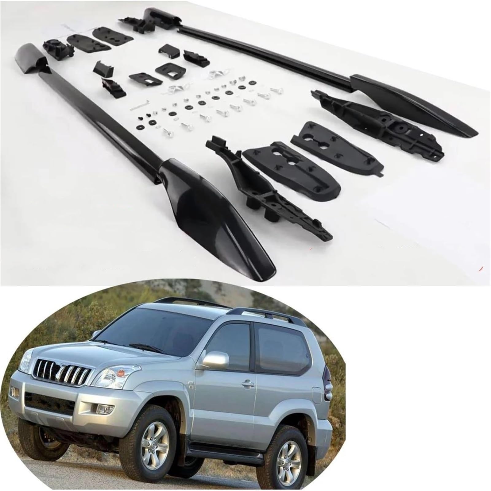 Barras Techo Coche Barra De Techo, Riel, Portaequipajes para Toyota para Land para Cruiser para Prado 120 Corto 3 Puertas 2003 2004 2005 2006 2007 2008 2009 Techo Portaequipajes