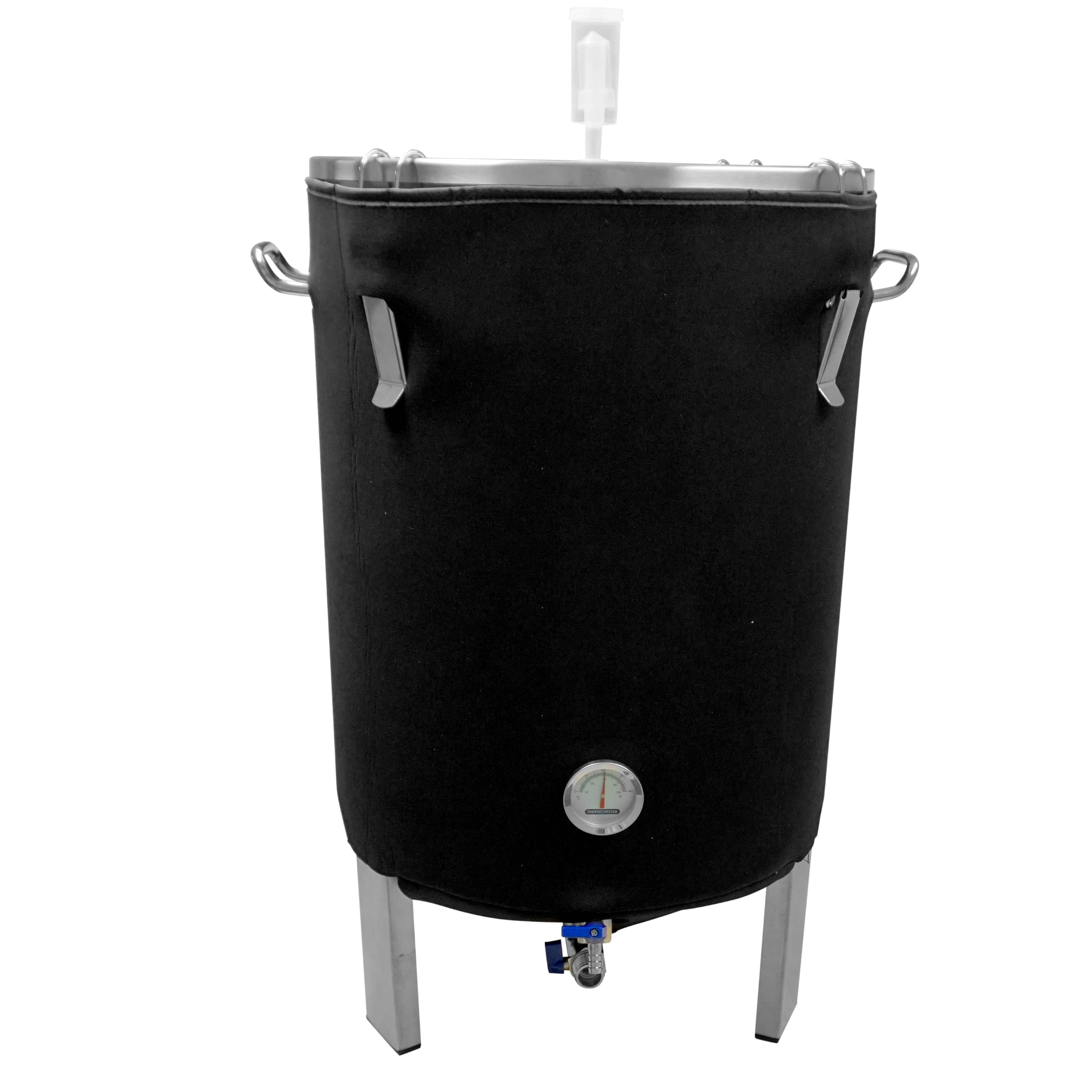 Edelstahl Gärbehälter Gärtank Fermenter 60 Liter mit Isolier-Mantel | konischer Boden-Restauslauf, Gärröhrchen, Innen-Thermometer, Hefe-Vergärung bei Wein, Bier, Most Saft-Fermentation