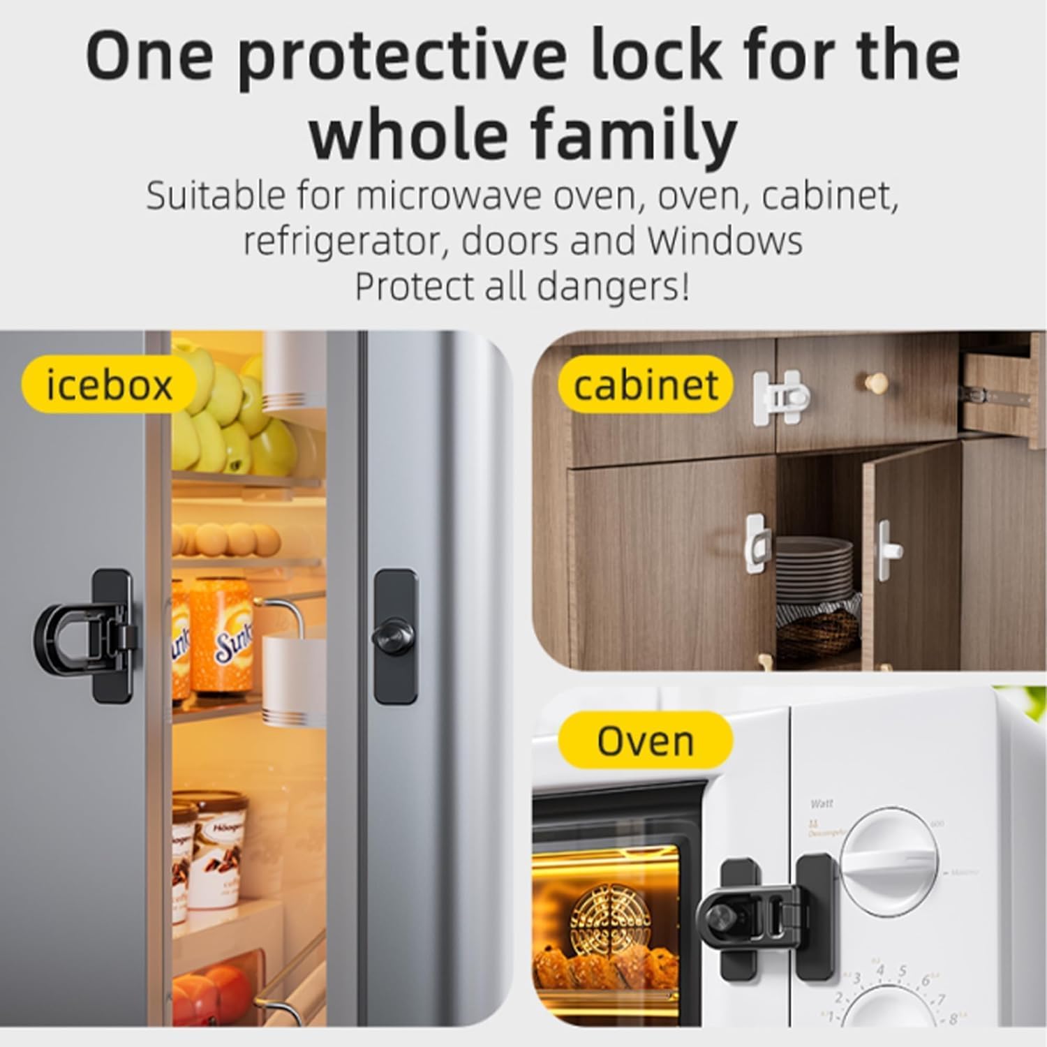 2 Pack Child Proof Refrigerator Lock with Sticky Adhesive Pads, kids Safety Locks for Doors, RV Refrigerator, Oven Lock Safety Baby Cabinet Locks, Black
