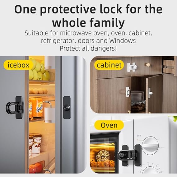 2 Pack Child Proof Refrigerator Lock with Sticky Adhesive Pads, kids Safety Locks for Doors, RV Refrigerator, Oven Lock Safety Baby Cabinet Locks, Grey