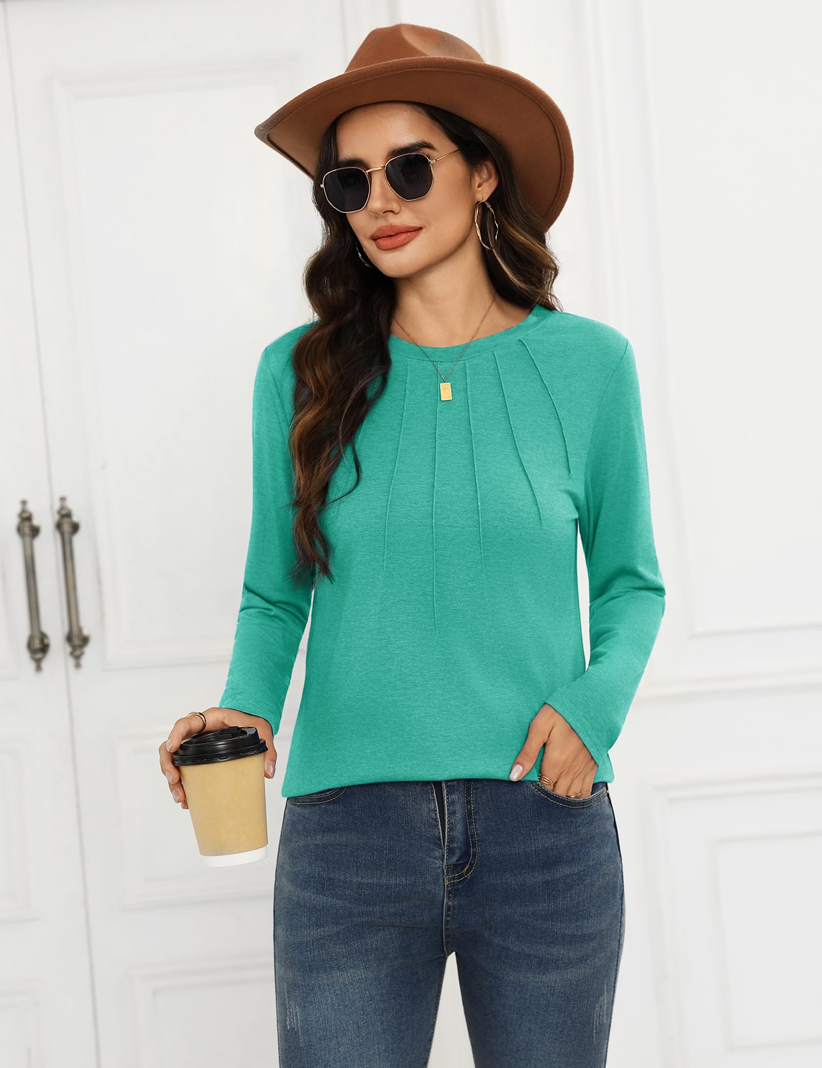 Gyabnw Maglietta Donna Maniche Lunghe Elegante T-Shirt Girocollo Donna Magliette Cotone Donna Moda Camicia Top Casual Tee