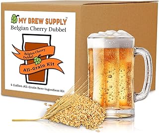 Brew Supply Belgian Cherry Dubbel All-Grain kit | 2-Row Malt | CaraRed | Munich Light | Pilsen Malt | Aromatic | Belgian Dark Candi Syrup | Fuggles Pellet Hops | Belgian Ale Yeast | Cherry Flavoring | 5 Gallon Advanced All Grain Home Brewing