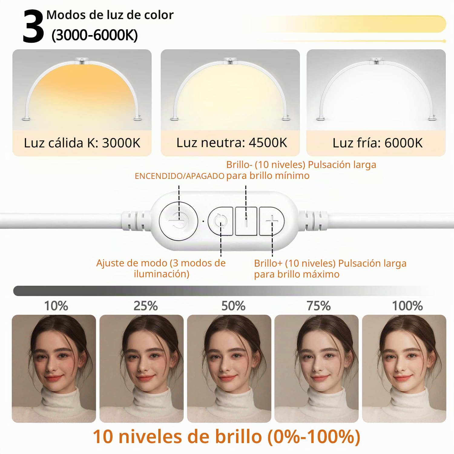 yAyusi Luz de Media Luna con Soporte para Teléfono Móvil, 74CM 35W Plegable Lámpara LED de Luna, 3 Modos, 10 Niveles de Brillo Ajustables, Adecuado para Belleza/Arte de Uñas/Tatuajes
