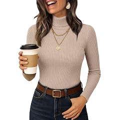 KIKX0DE Mock Sweaters for Women Turtleneck Long Sleeve Slim Fit Pullover Sweater Knit Lightweight Basic Tops