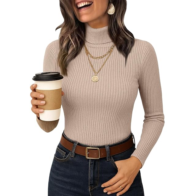 KIKX0DE Mock Sweaters for Women Turtleneck Long Sleeve Slim Fit Pullover Sweater Knit Lightweight Basic Tops
