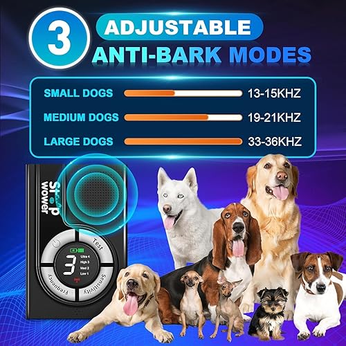 Miniatura 5 de Dispositivo antiladridos, dispositivos de control de ladridos de perros de 50 pies, dispositivo disuasorio de ladridos de perro de 3 niveles para