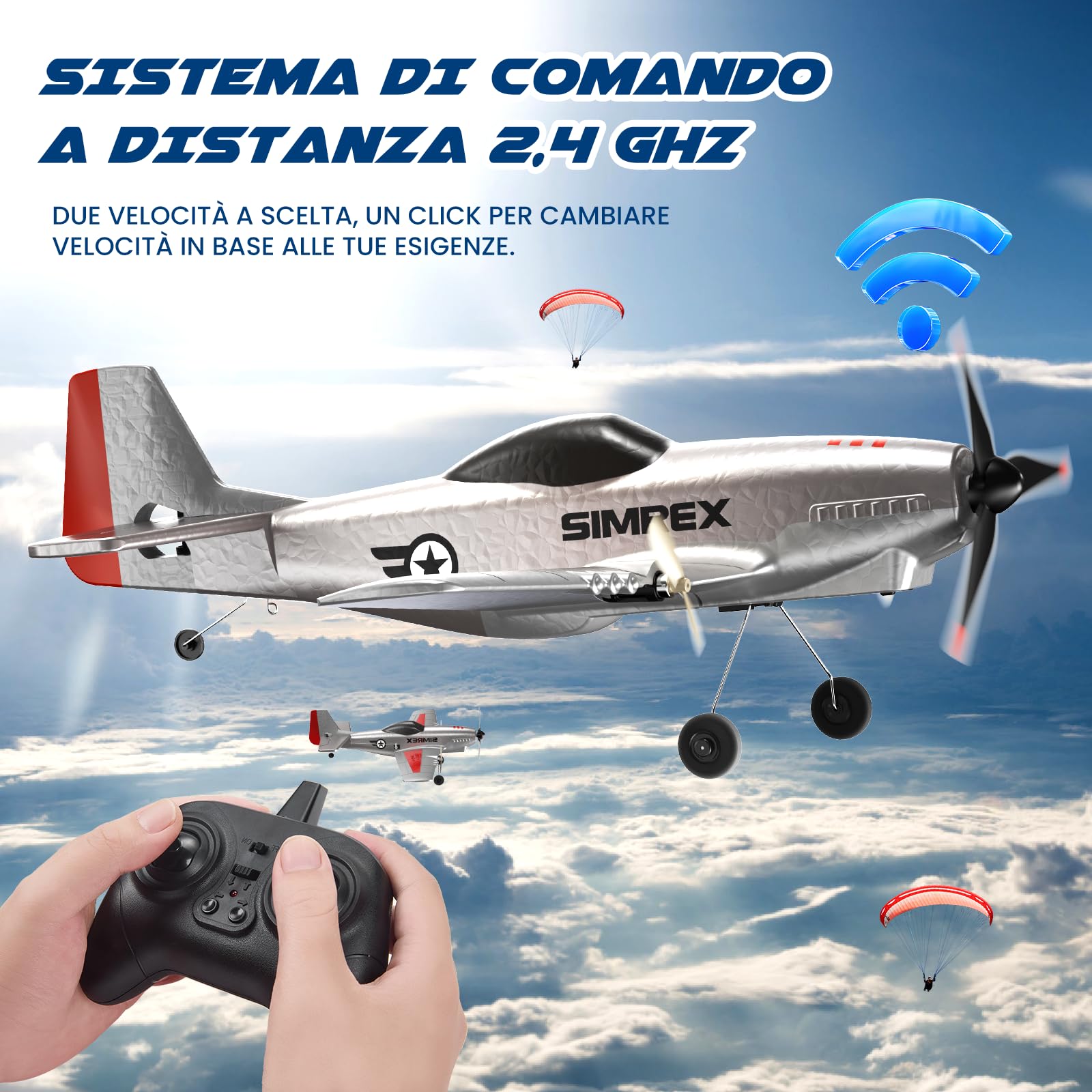 SIMREX TOY-2409 Aereo RC, aereo radiocomandato a 2,4 GHz con stabilizzatore giroscopico a 6 assi, aereo da radiocomando RTF in 3 canali per principianti, bambini e adulti
