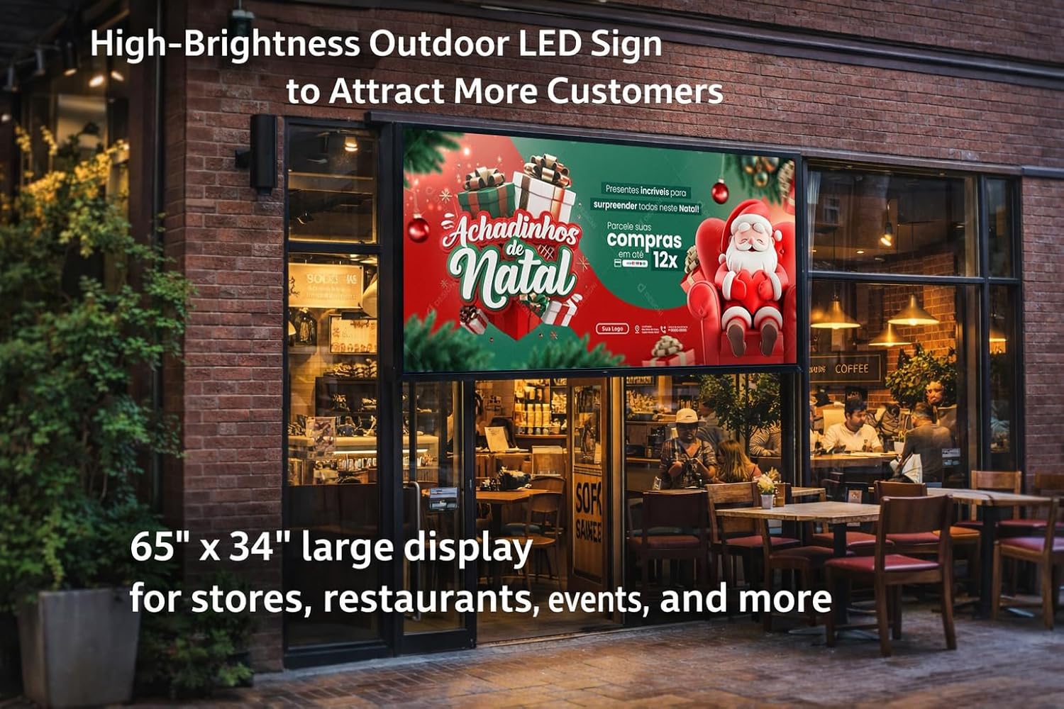 P5 Outdoor Full-Color Programmable LED Sign 65” × 34” High-Brightness Digital Display with WiFi & USB Control, Scrolling Message Board for Business Advertising, Text/Image/Video, IP65 Waterproof