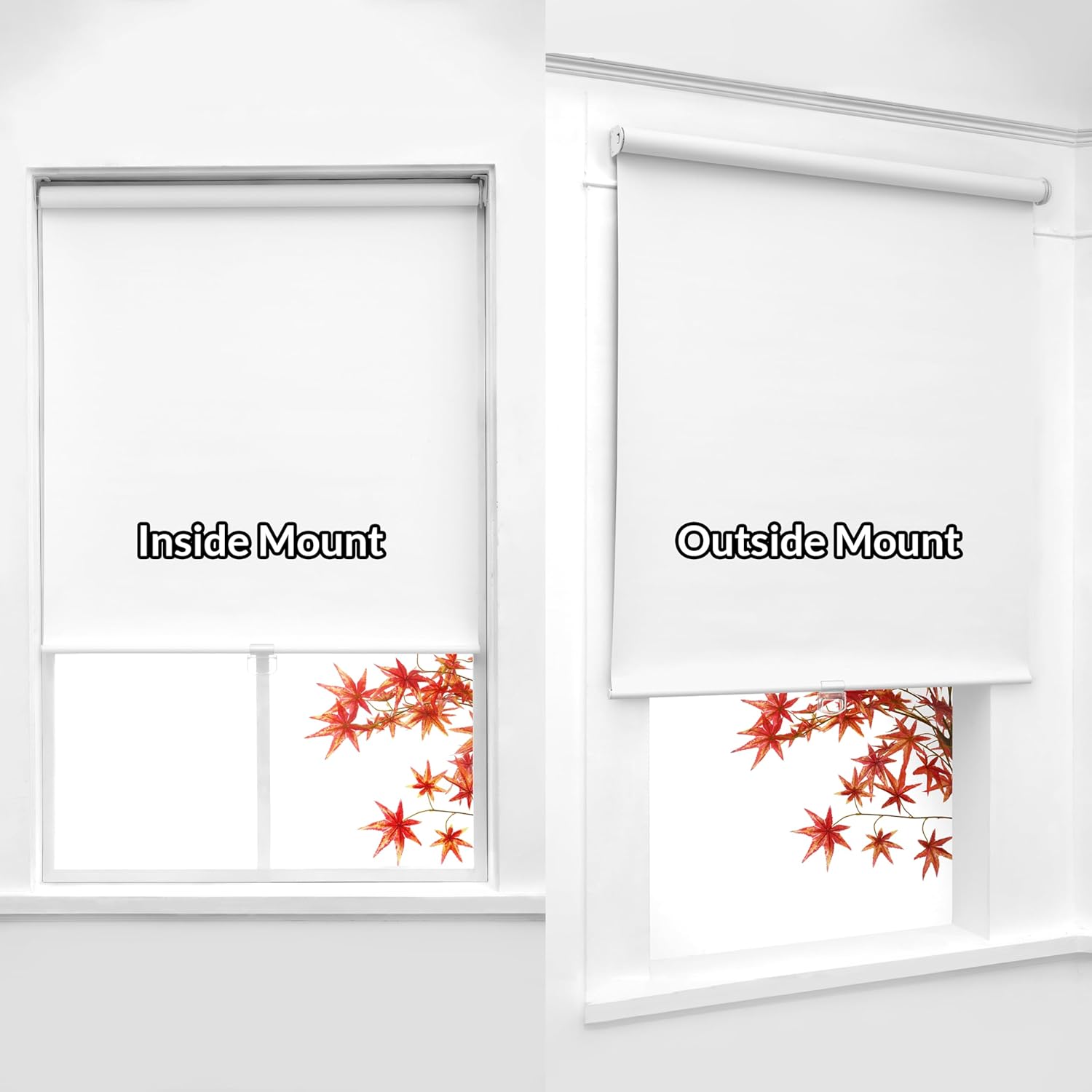 Boolegon Cordless Roller Shades, Blackout Blinds for Windows, Room Darkening Rolled Up Shades with Spring System, UV Protection Window Shades Door Blinds for Home, Office,Blackout-White,Custom Size