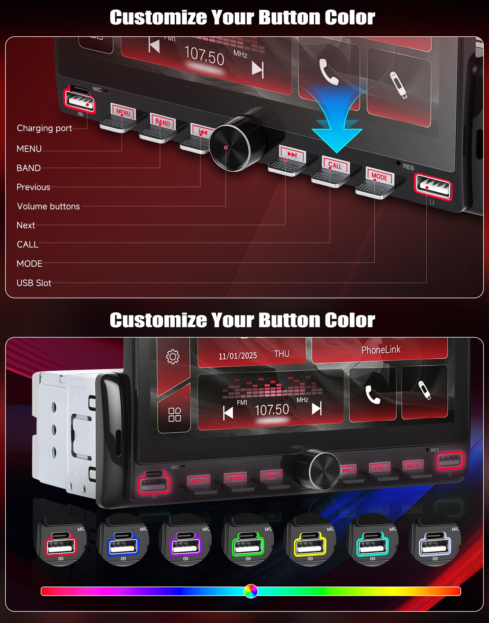 CAMECHO 1 DIN 7-calowy dotykowy odtwarzacz samochodowy z Bluetooth i mirror linkiem MP5 radio FM EQ USB sterowanie przyciskami na kierownicy + kamera
