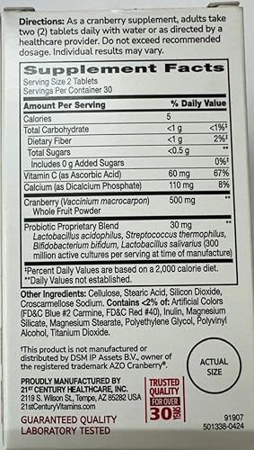 Miniatura 2 de 21st Century Cranberry plus Probiótico - 60 Tabletas, Paquete de 2