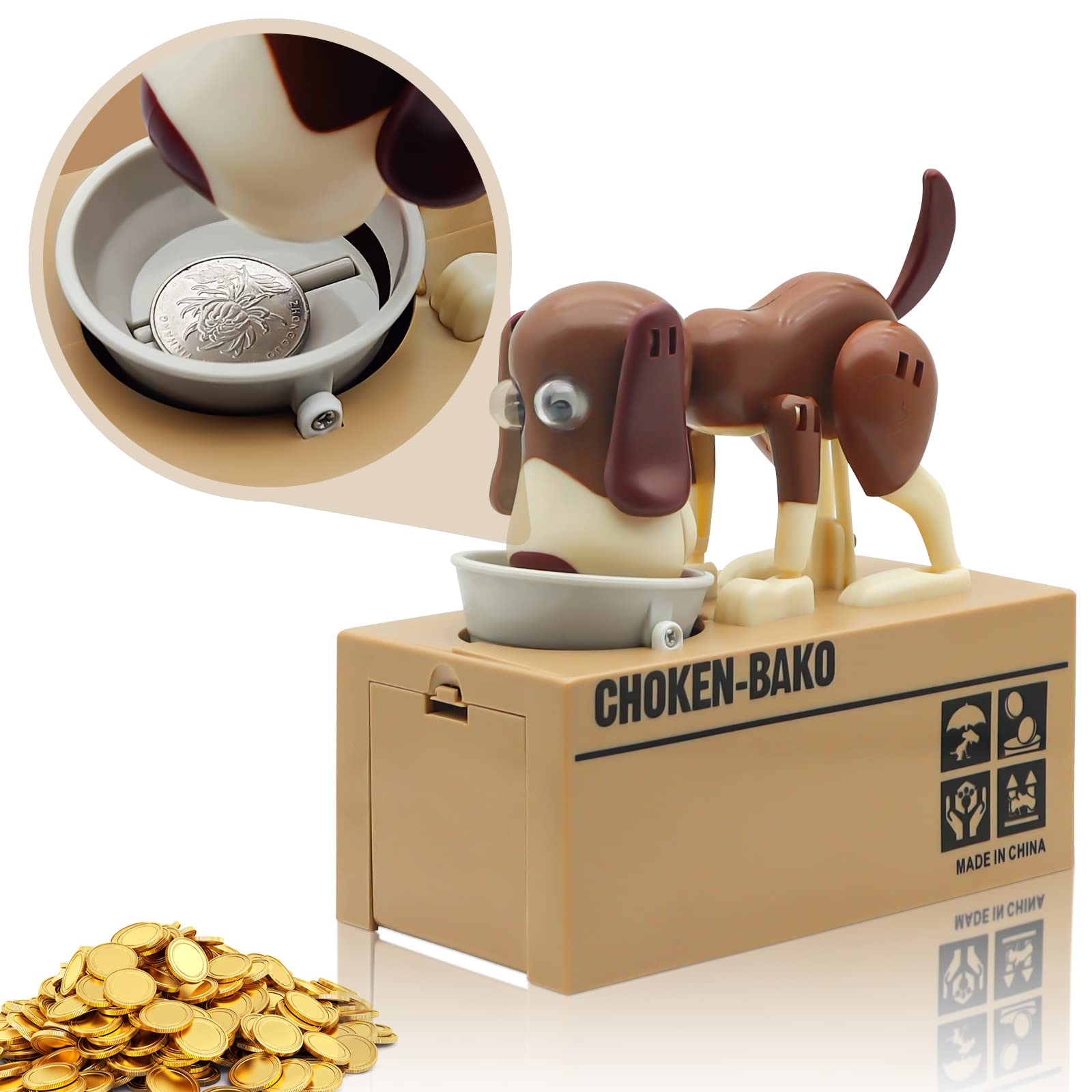 Hungry Dog Piggy Bank, Cute Dogs Steals Coins Like Magic Coin Munching Toy Money Box Birthday Gift for Kids